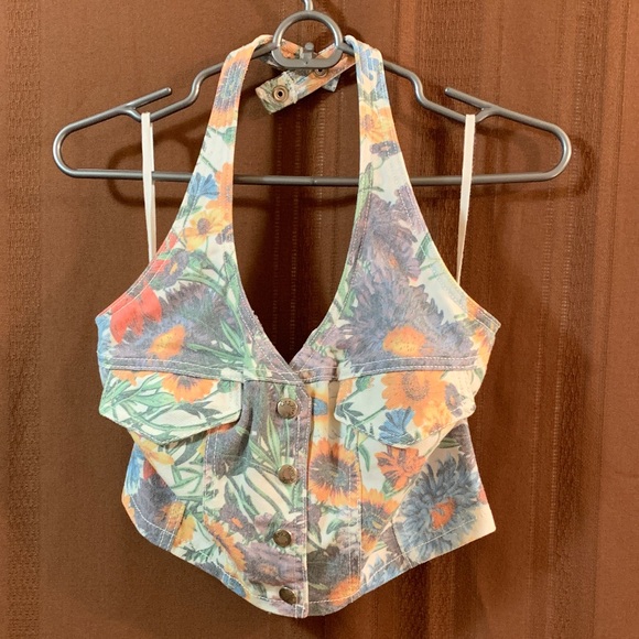 Paris Blues Tops - Button-Down Halter Crop Top